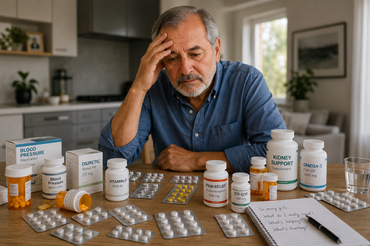 A table full of supplement bottles