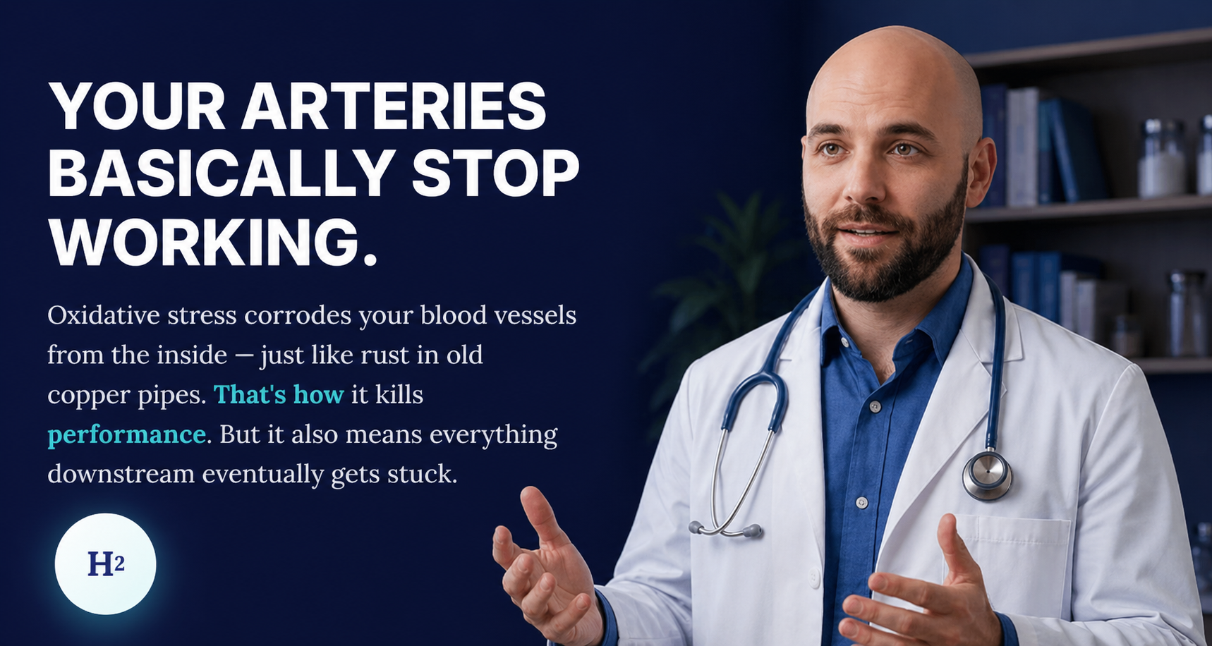 Your arteries basically stop working — oxidative stress corrodes your blood vessels from the inside, just like rust in old copper pipes.