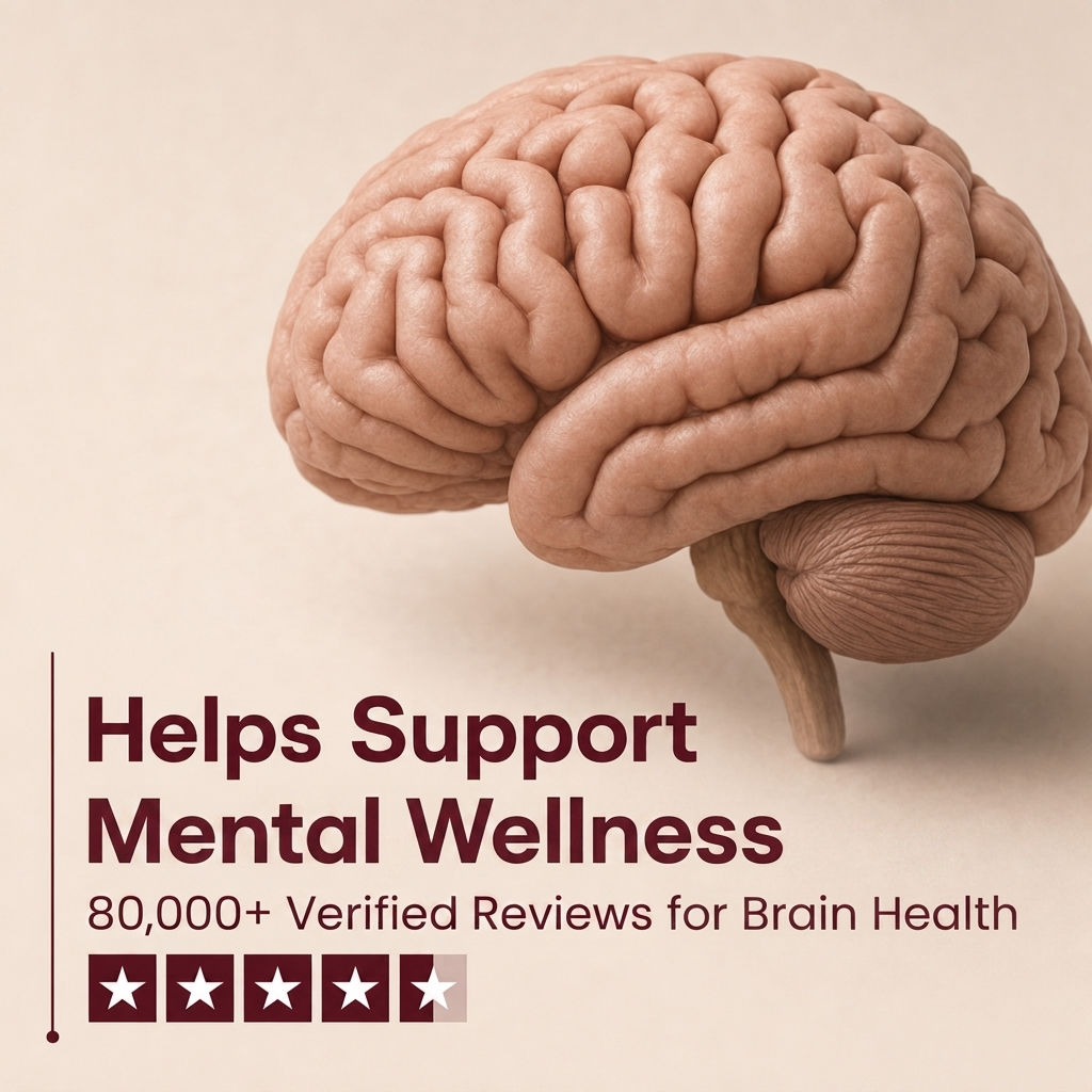 Helps support mental wellness — 80,000+ verified reviews for brain health, rated 4.9 out of 5 stars.