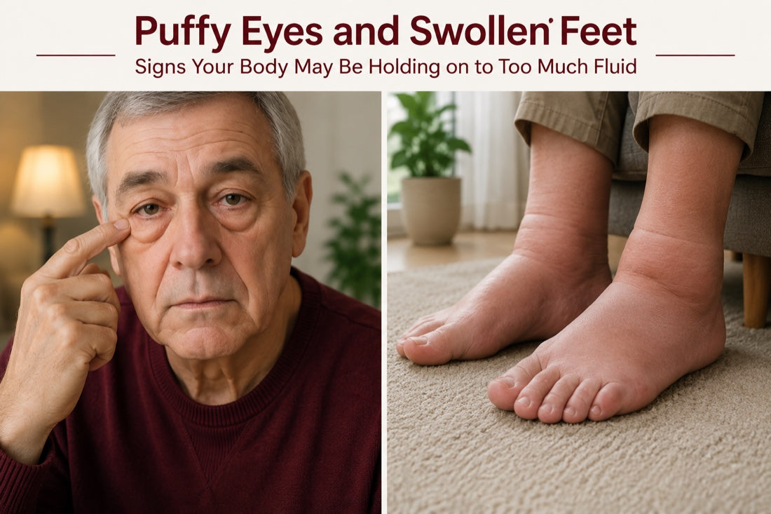 Puffy eyes and swollen feet, signs the body may be holding on to too much fluid