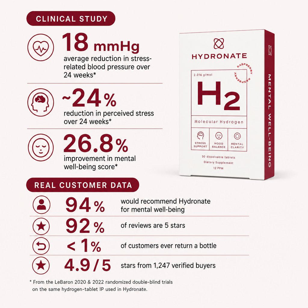 Clinical study figures and customer data for Hydronate mental well-being.