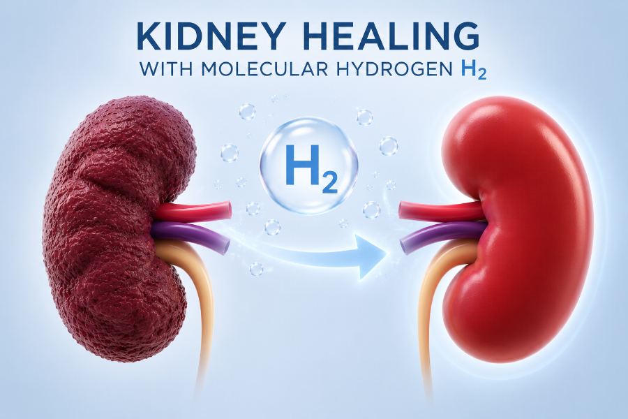 Molecular hydrogen (H₂) acting as a selective antioxidant on kidney tissue: a scarred kidney, an H₂ bubble, and a smooth healthy kidney